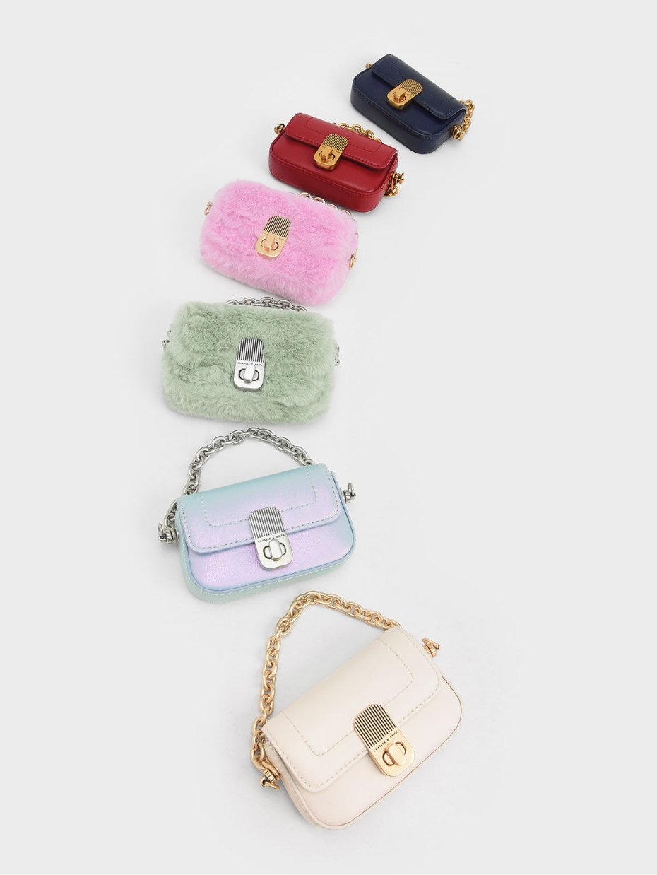 Women’s chain handle mini bag and furry chain handle mini bag in various colours - CHARLES & KEITH