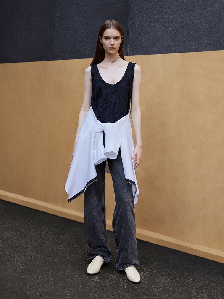 Women’s almond-toe stitch-trim loafers in chalk – CHARLES & KEITH