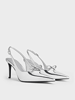 Image 106: Silver Metallic Bow Slingback Pumps - CHARLES & KEITH