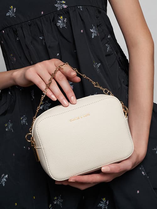 Lilac Beaded Strap Ruched Shoulder Bag CHARLES & KEITH KH