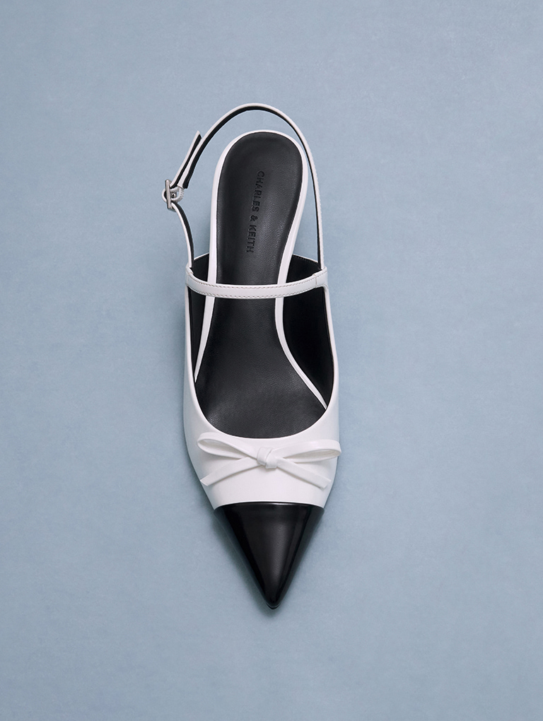 Women’s bow pointed toe-cap kitten-heel pumps in white (top view) - CHARLES & KEITH