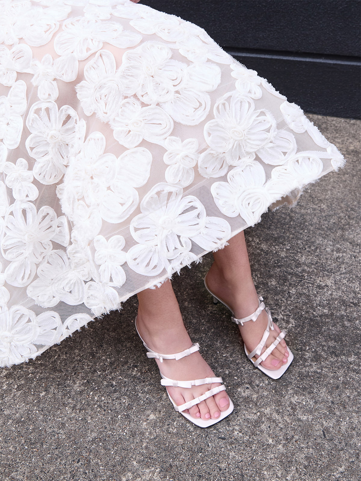White Jessy Recycled Polyester Bow Heeled Sandals  - CHARLES & KEITH