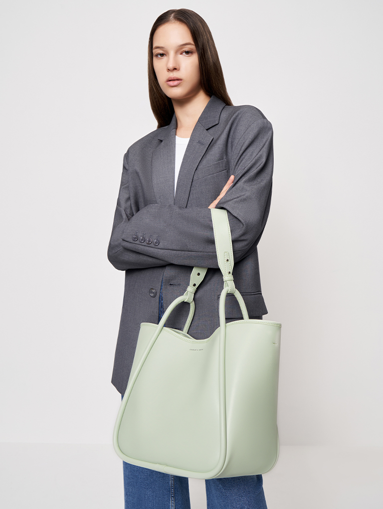 Women’s tubular slouchy tote bag in mint green - CHARLES & KEITH