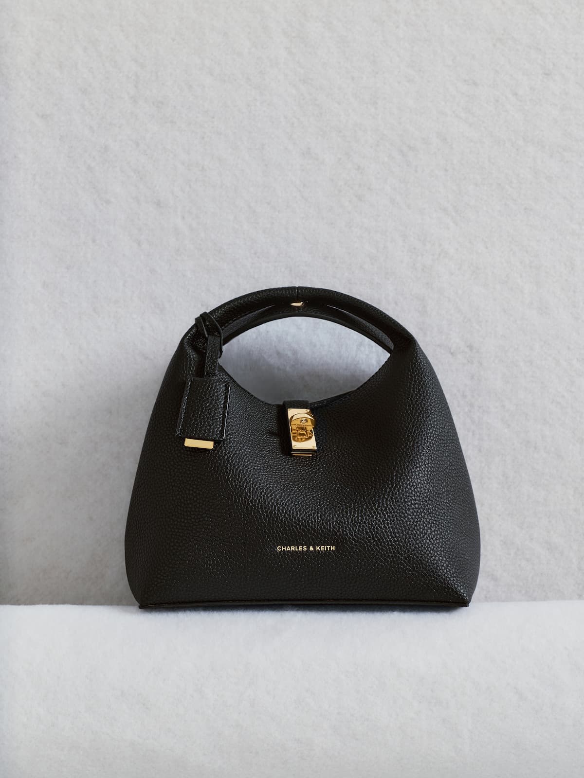 Black Chance Turn-Lock Bucket Bag - CHARLES & KEITH