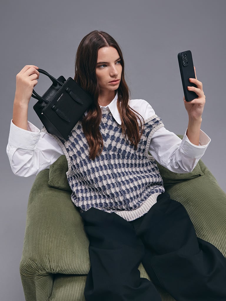 Women's Allyn Structured Trapeze Tote Bag in noir — CHARLES & KEITH