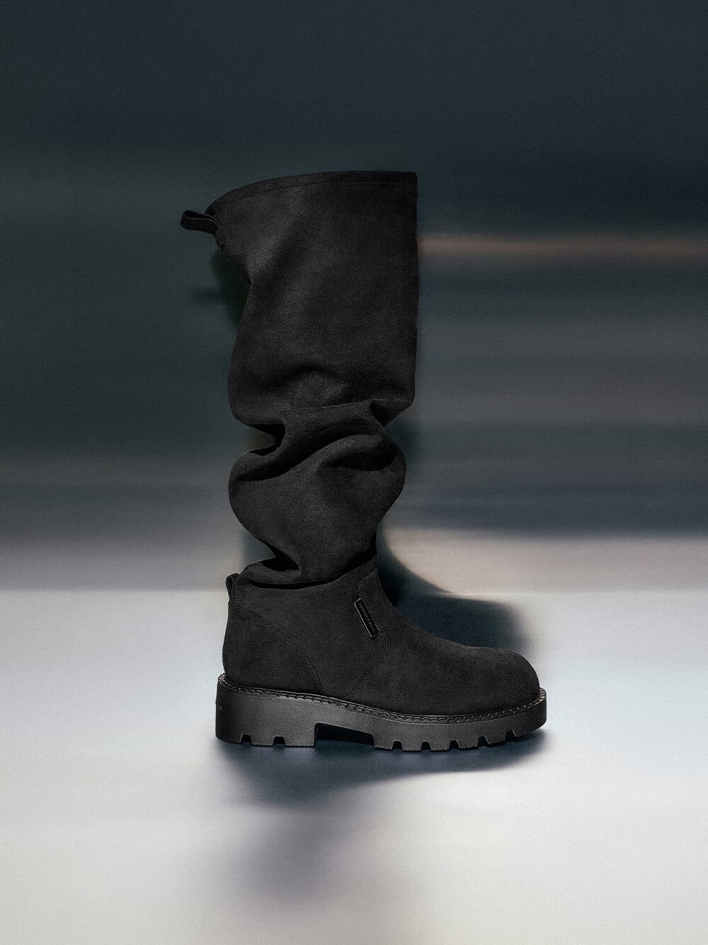 Camilla Faux Suede Thigh-High Boots in black textured - CHARLES & KEITH