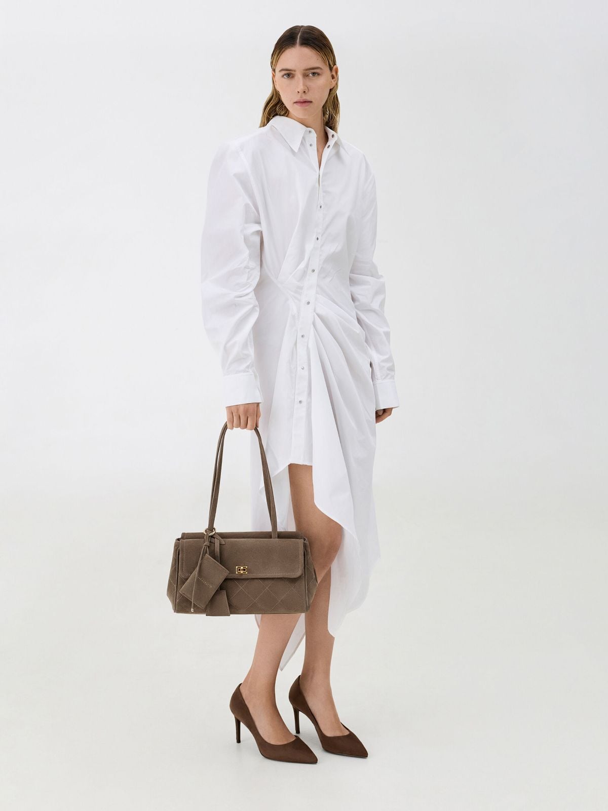 Stone Grey Apfra Quilted Elongated Shoulder Bag - CHARLES & KEITH