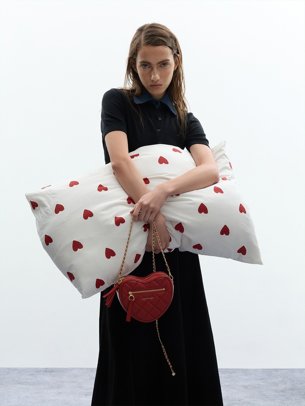 Paffuto Quilted Heart Crossbody Bag - Tomato Red - CHARLES & KEITH