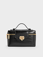 Image 107: Black Arwen Croc-Effect Top Handle Vanity Bag - CHARLES & KEITH