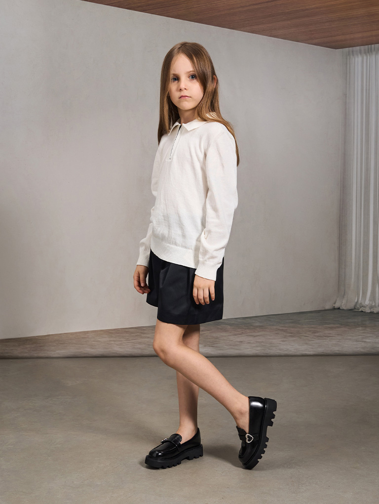 Girls’ heart-buckle loafers in black - CHARLES & KEITH