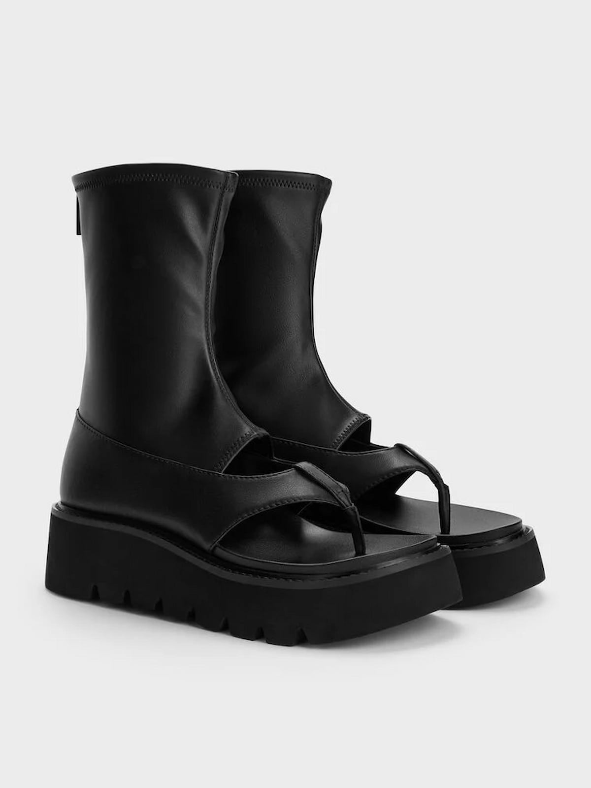 Black Laine Platform Boot Sandals - CHARLES & KEITH