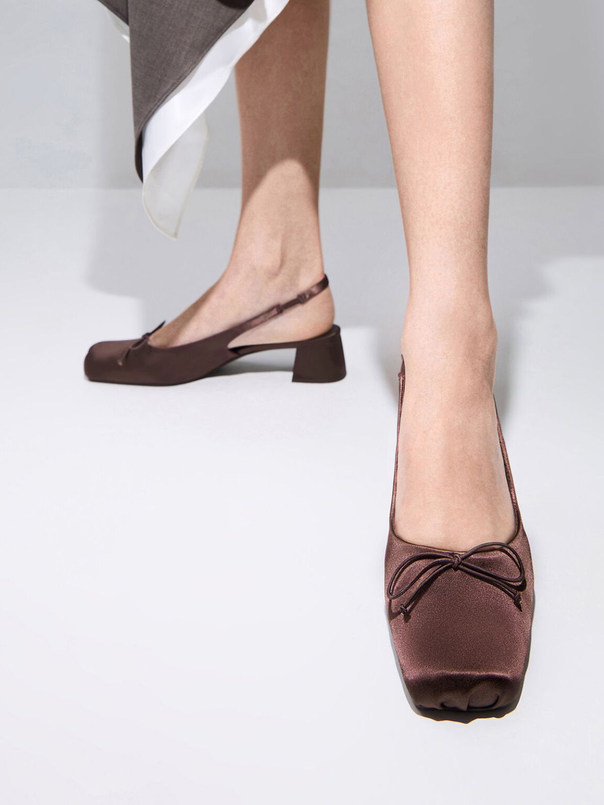 Dark Brown Sadira Satin Slingback Pumps  - CHARLES & KEITH
