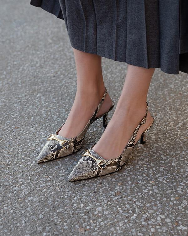 Women’s Snake-Print Metallic-Accent Slingback Pumps - CHARLES & KEITH