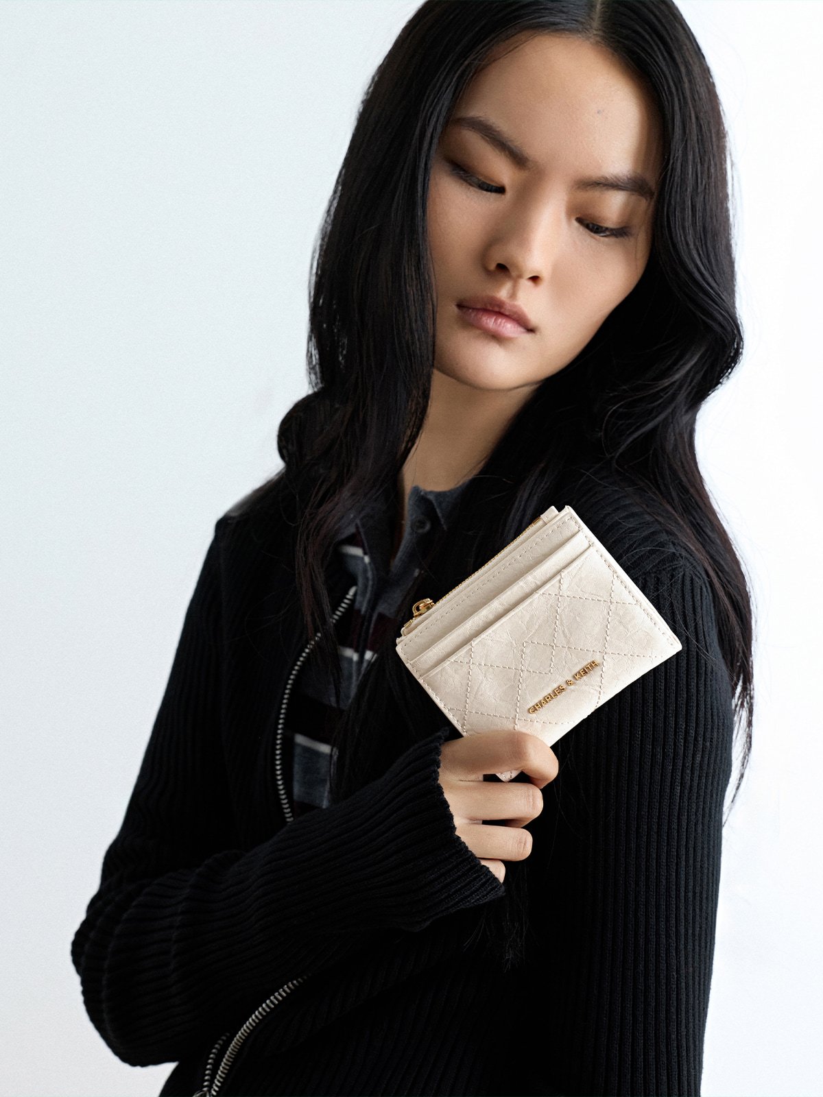 Cream Duo Quilted Small Wallet - CHARLES & KEITH