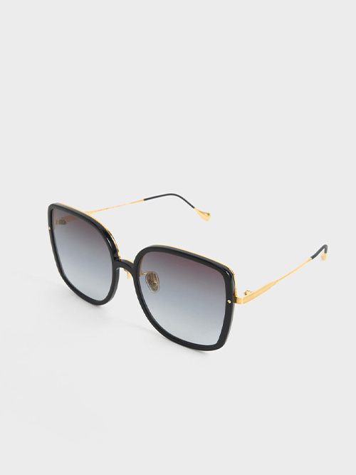 Recycled Acetate Oversized Square Sunglasses, Black