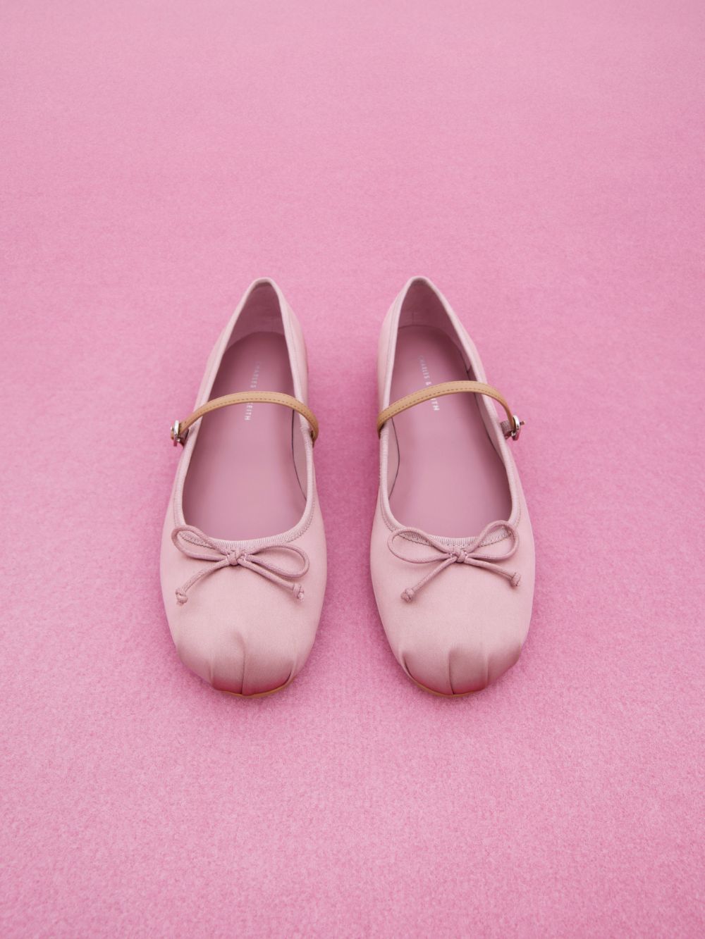 Women’s pink satin bow Mary Jane flats - CHARLES & KEITH