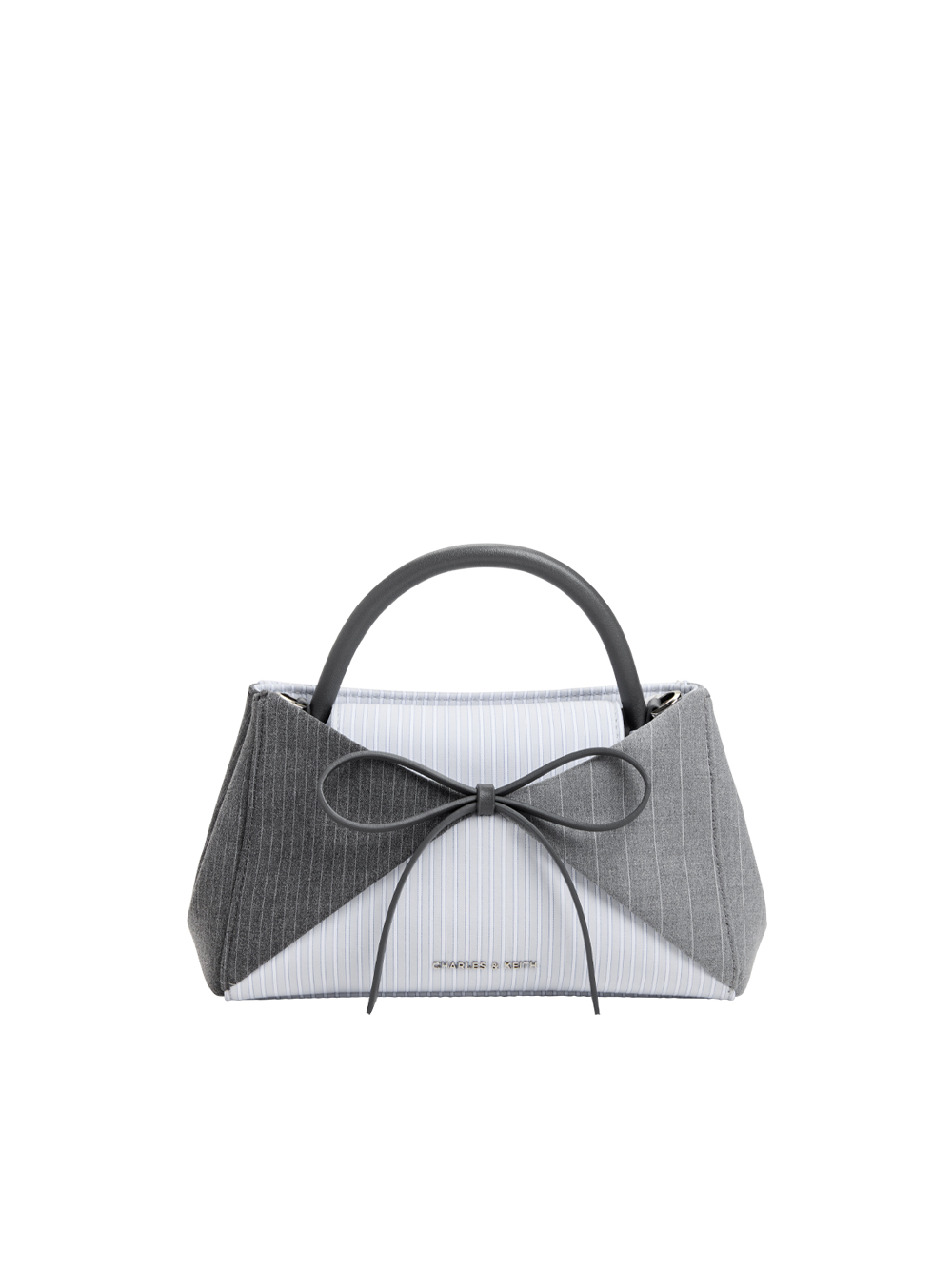 Hazel Striped Bow Panelled Top Handle Bag - CHARLES & KEITH