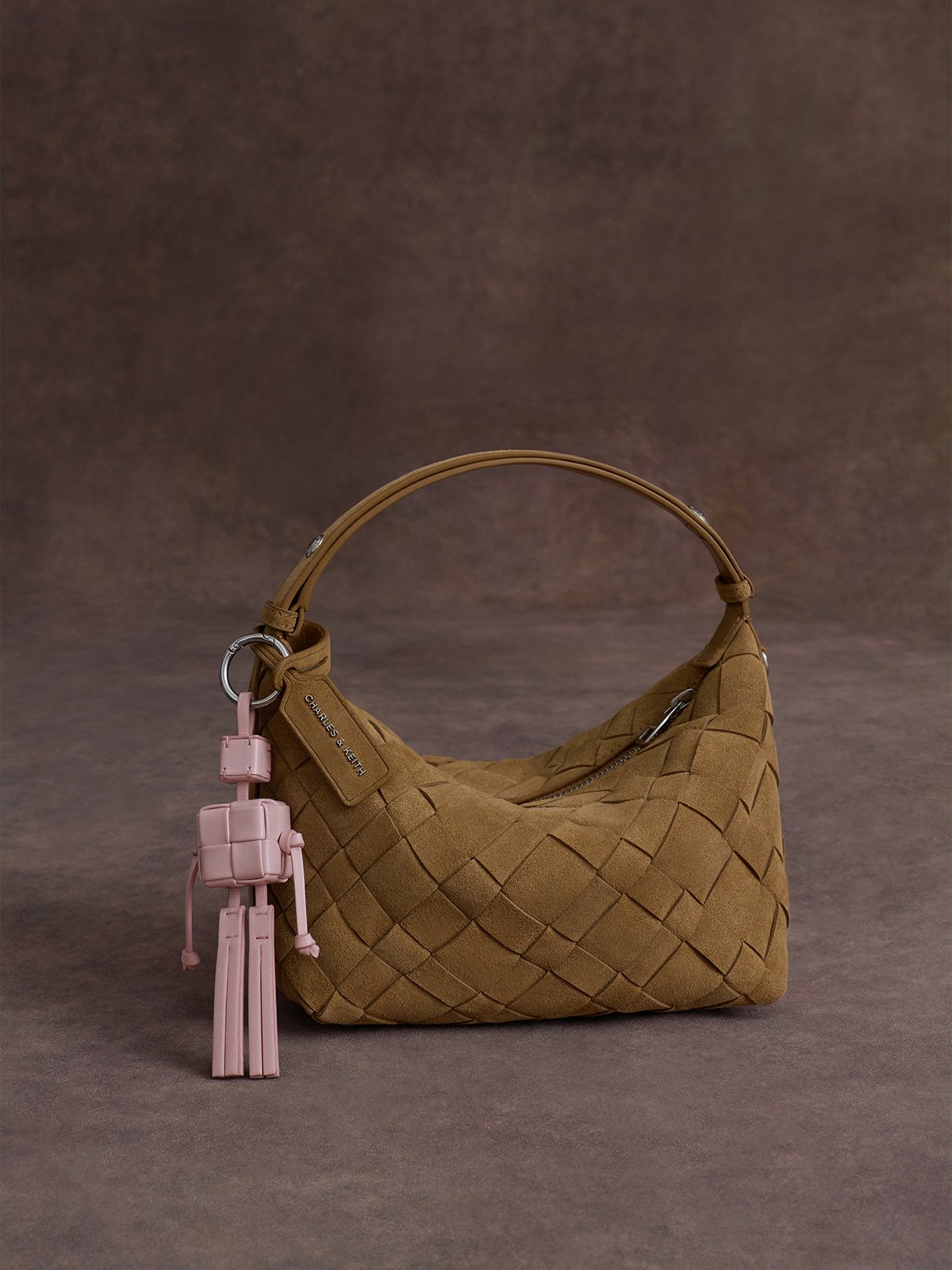 Sahara Sand Ivette Recycled Suede Woven Shoulder Bag - CHARLES & KEITH