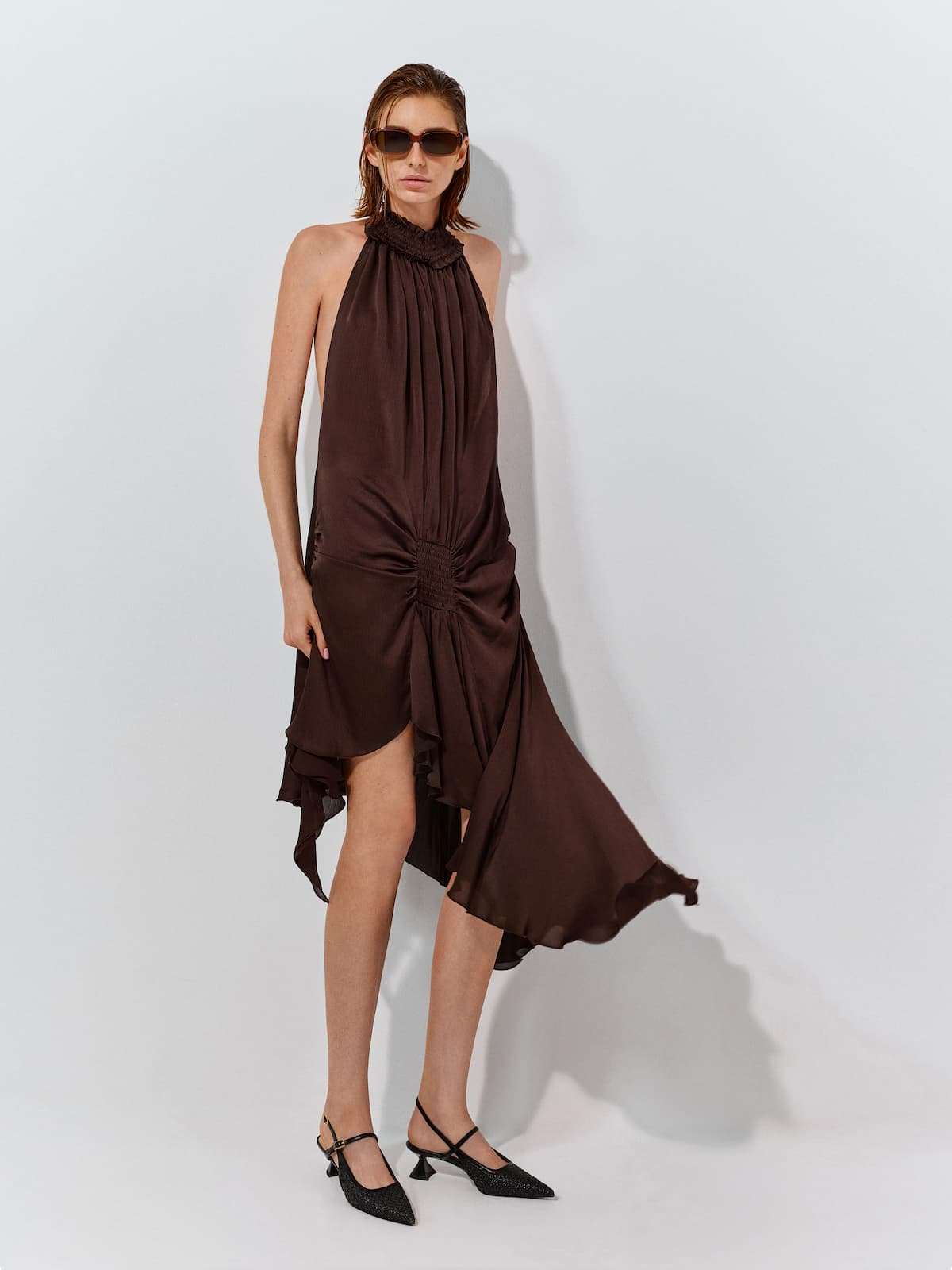 Black Textured Raffia Sculptural-Heel Slingback Pumps - CHARLES & KEITH
