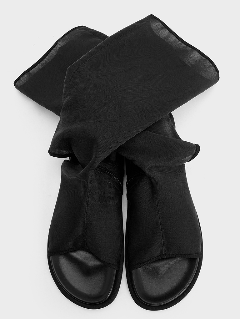 Women’s Loren Mesh Cut-Out Boot Sandals in black  - CHARLES & KEITH