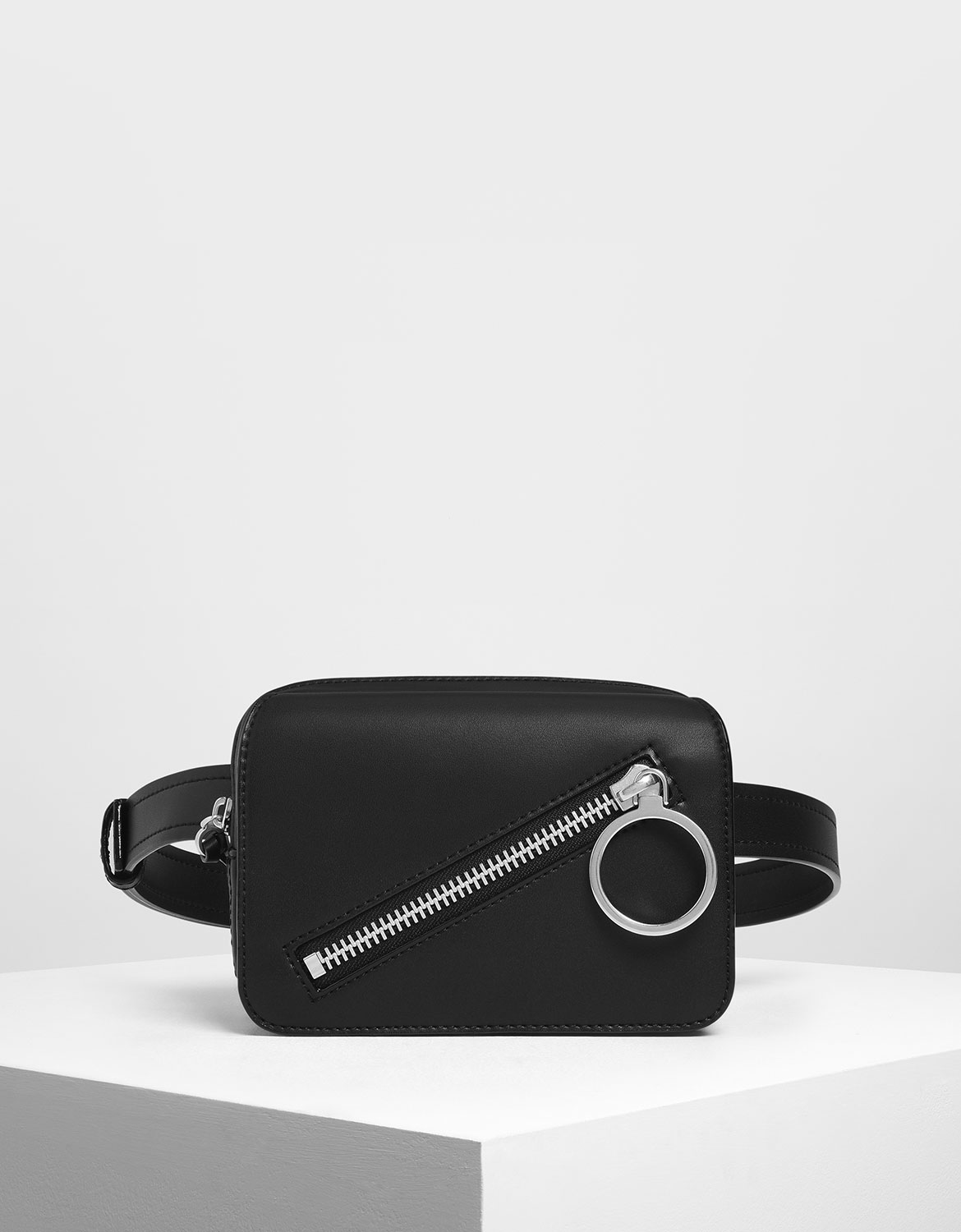 Women's Ring Zip Pocket Two-Way Belt Bag in black - CHARLES & KEITH