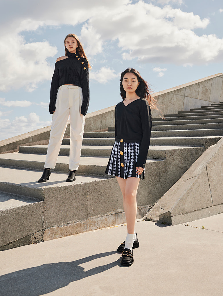 Women’s studded leather penny loafers and beaded-link leather ankle boots – CHARLES & KEITH