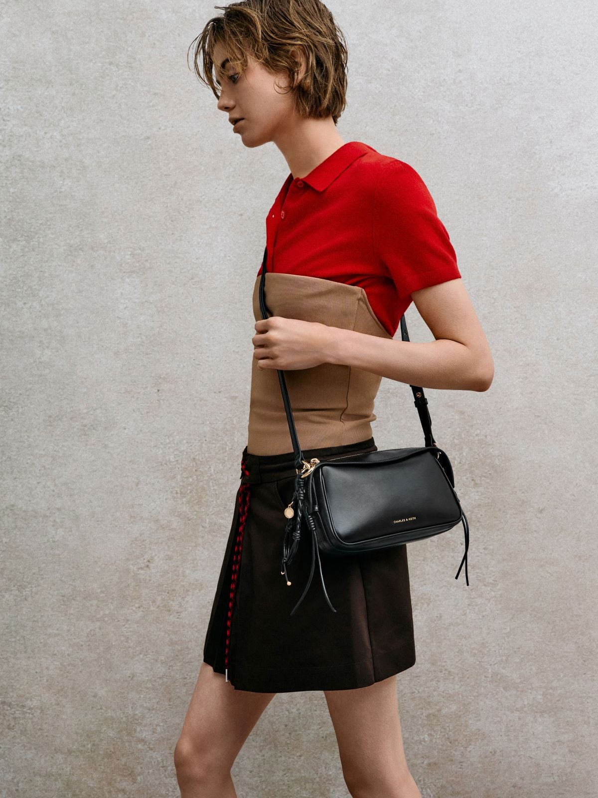 Black Mini Haylen Braided-Charm Shoulder Bag - CHARLES & KEITH