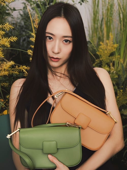 Global brand ambassador Krystal Jung sports our green Koa square push-lock shoulder bag
