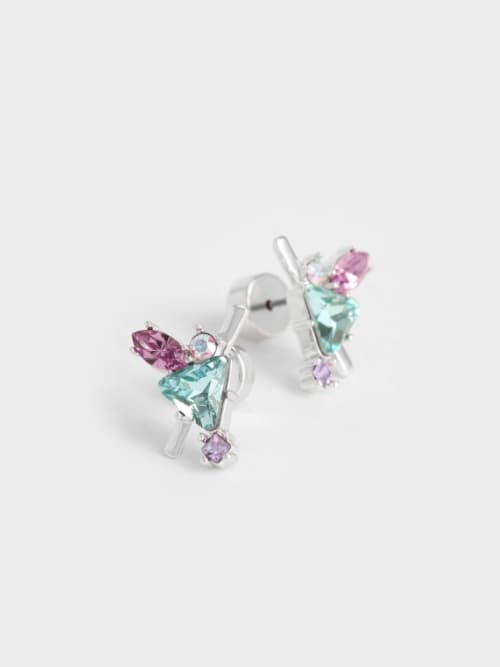 Crystal-Embellished Earrings, Silver