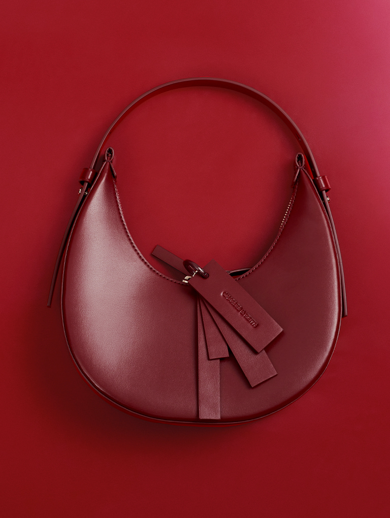 Women’s Cockade Crescent Hobo Bag in burgundy - CHARLES & KEITH