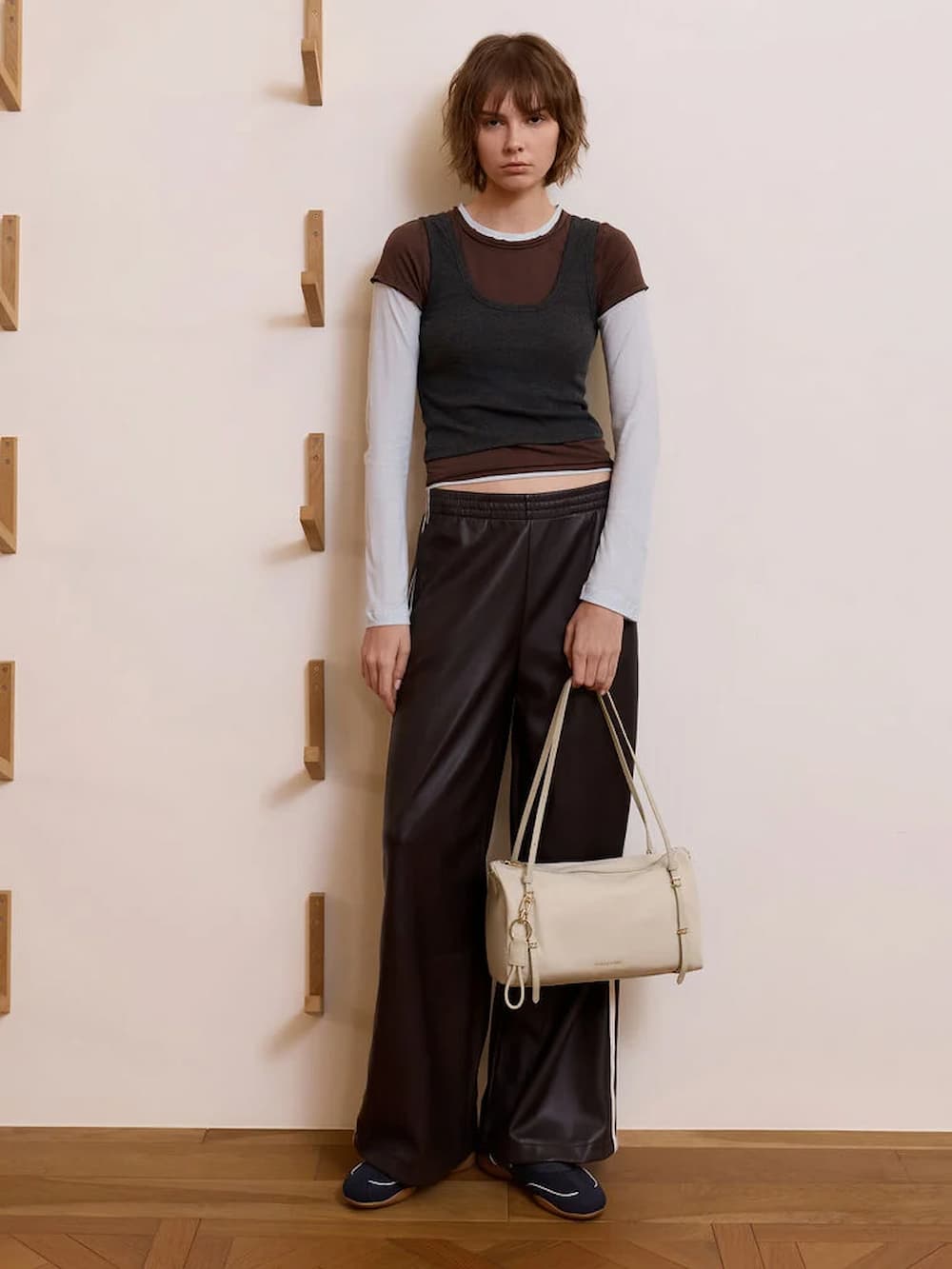 Dusted Oat Levy Nylon Shoulder Bag - CHARLES & KEITH