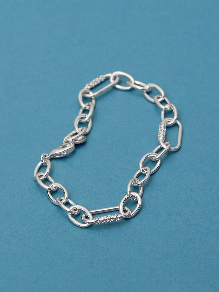 Women’s Reagan crystal chain-link bracelet in silver  - CHARLES & KEITH