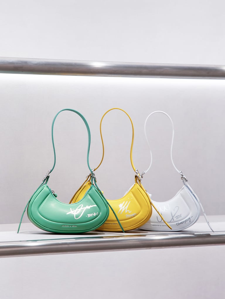 Women’s Petra curved shoulder bag in green, yellow and white - CHARLES & KEITH