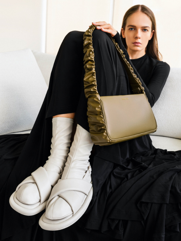Women’s Riley ruffle-trim bag in olive - CHARLES & KEITH