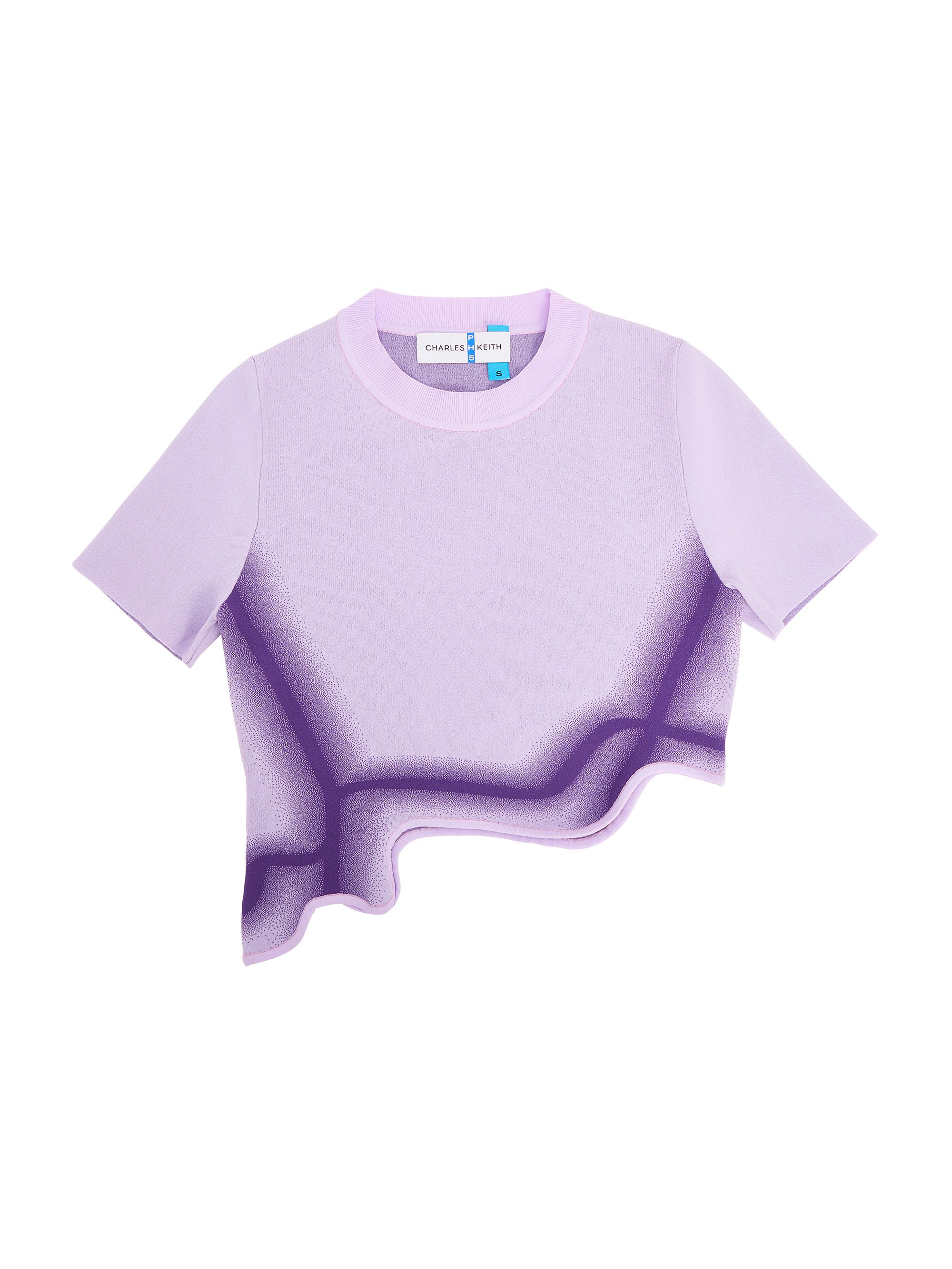 Recycled Polyester Knitted Gradient Wave-Hem Crop Top - Lilac - CHARLES & KEITH x PH5