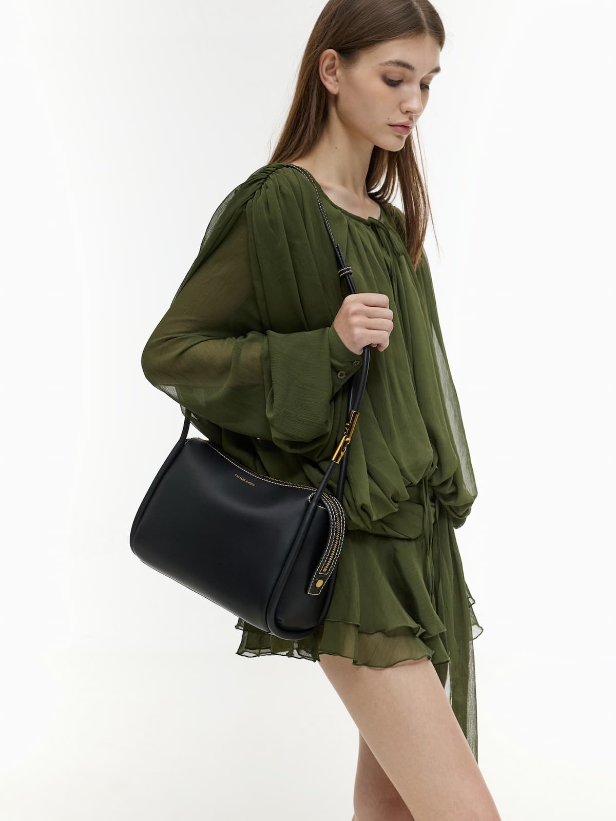 Black Lyla Tubular Slouchy Shoulder Bag - CHARLES & KEITH