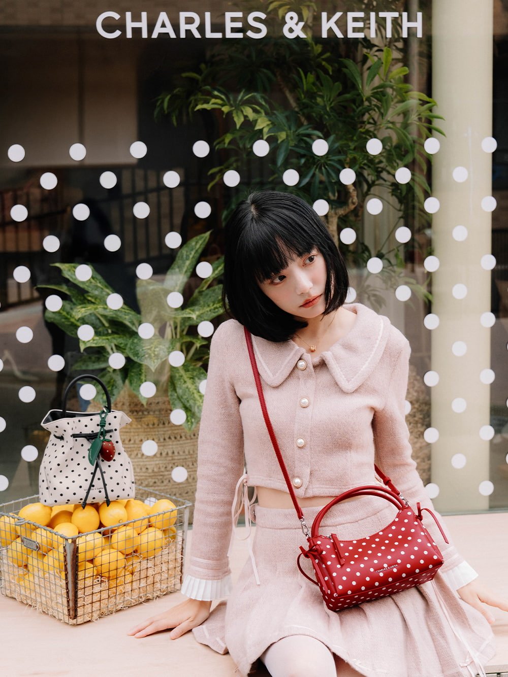 Hazel Bow Polka-Dot Top Handle Bag in equestrian red - CHARLES & KEITH