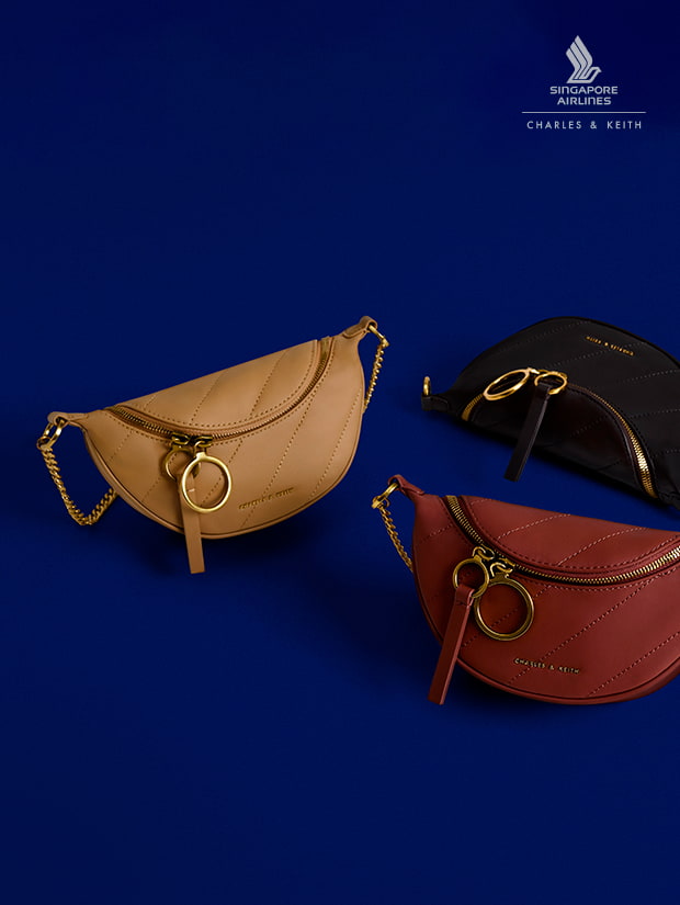 CHARLES & KEITH x Singapore Airlines: Philomena Upcycled Leather Crossbody Bag in camel, brown and brick   - CHARLES & KEITH