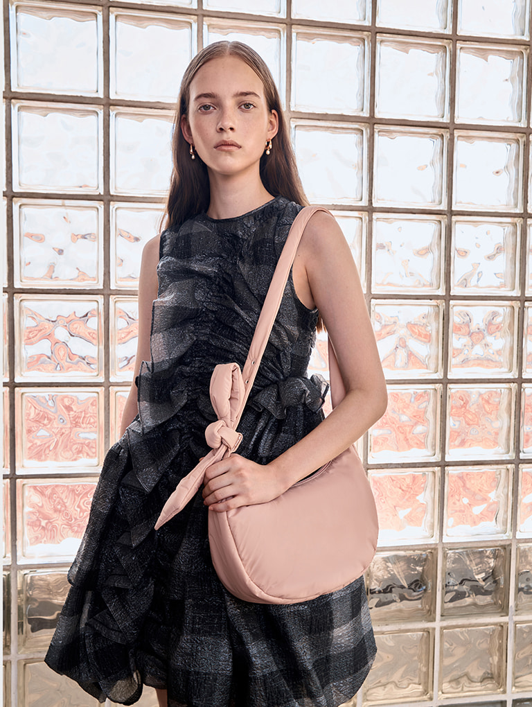 Women’s Delilah nylon knotted hobo bag in pink  - CHARLES & KEITH