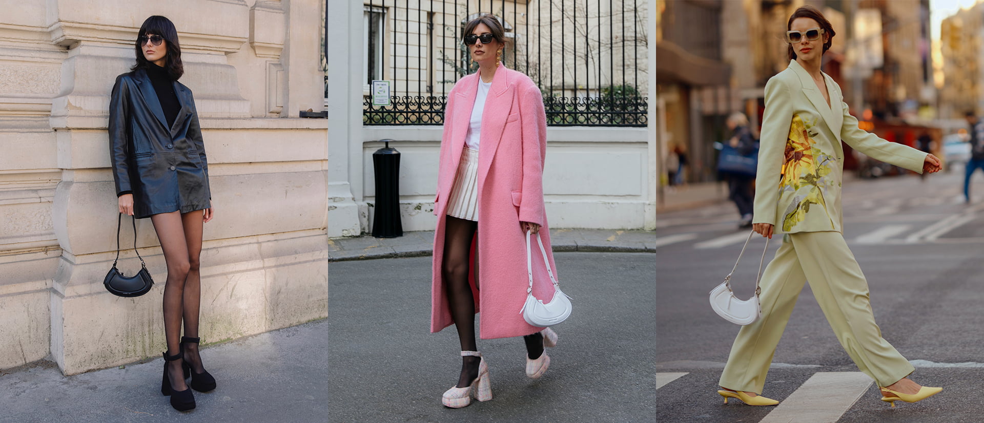 Women’s Petra curved shoulder bag, spotted on the street style set at fashion week - CHARLES & KEITH