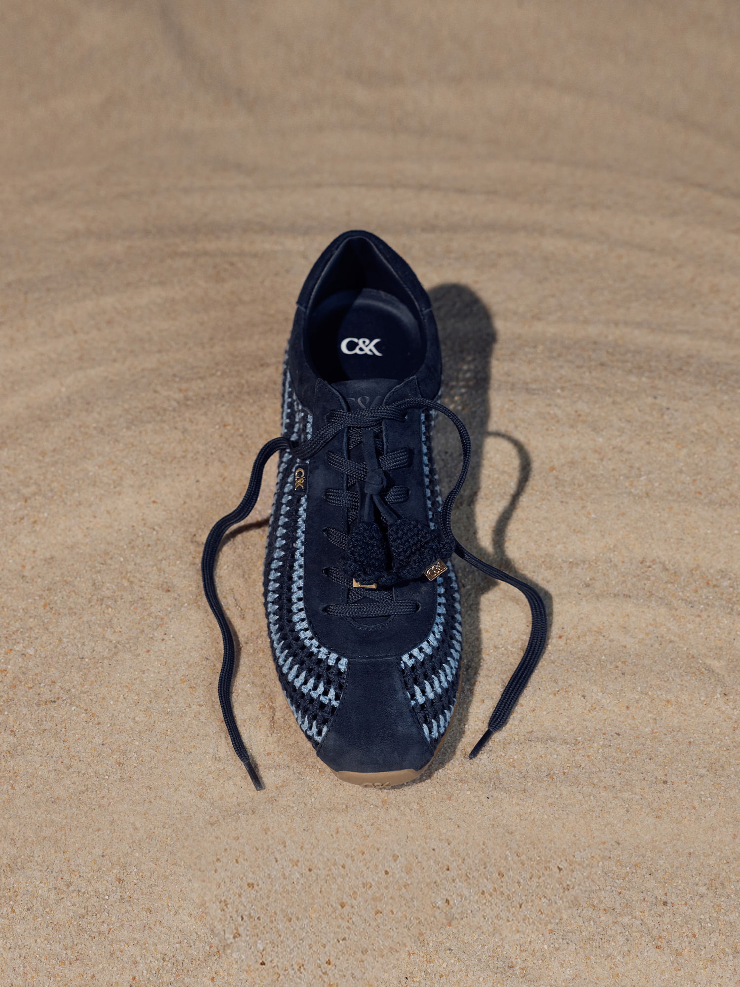 Blue Jace Crochet & Suede Flower Sneakers - CHARLES & KEITH