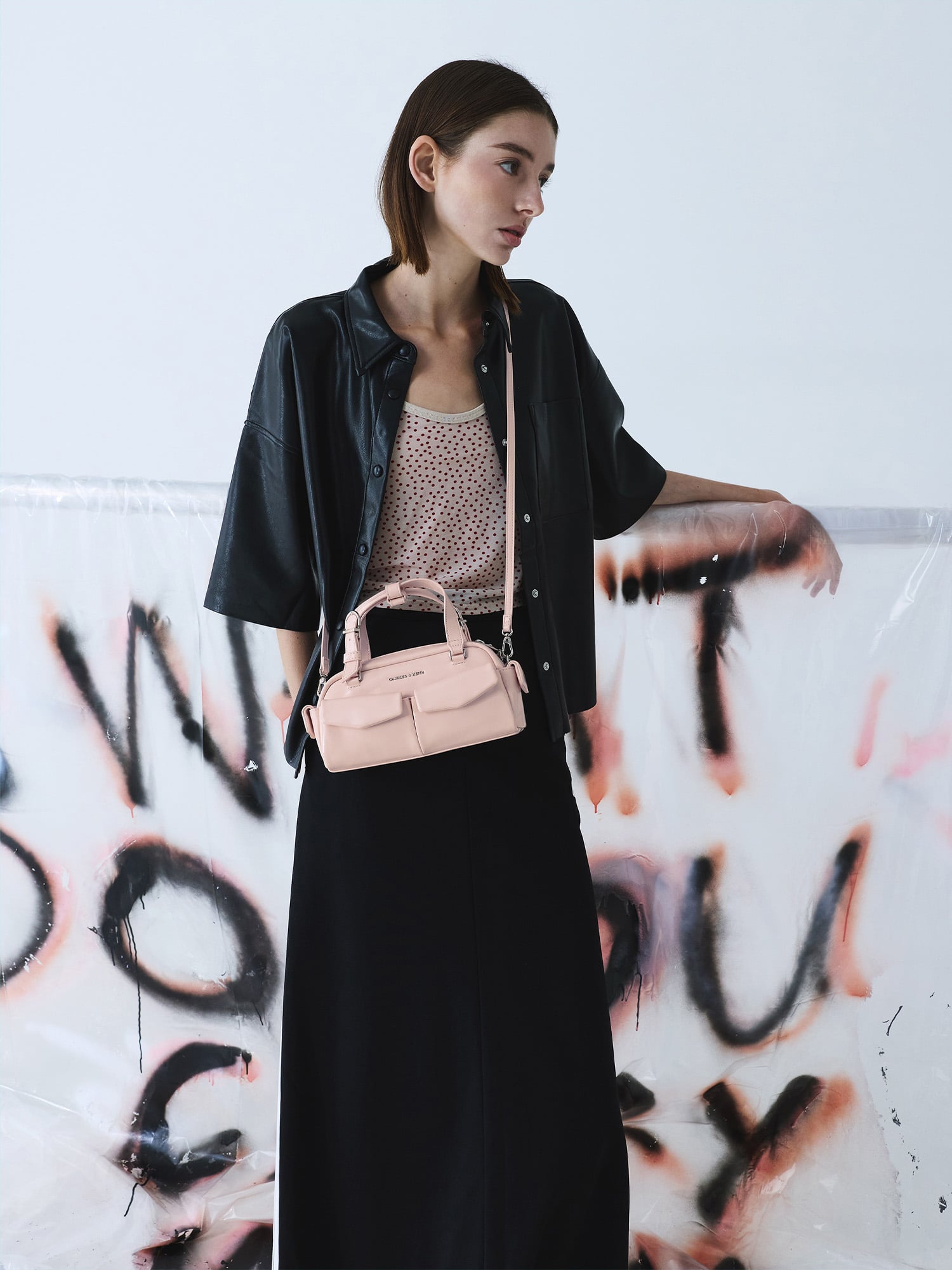 Soft Pink Rachel Multi-Pocket Bowling Bag - CHARLES & KEITH