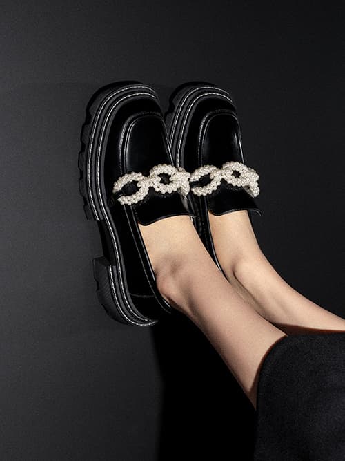 Perline Beaded Platform Loafers, Black