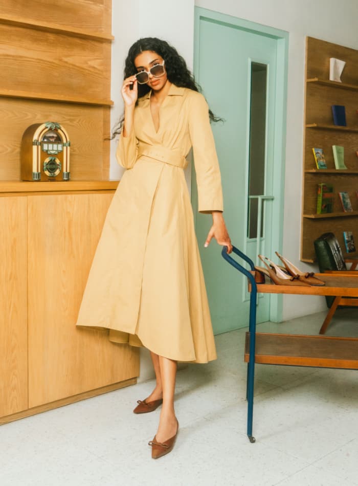 Women’s patent bow slingback flats in cognac – CHARLES & KEITH