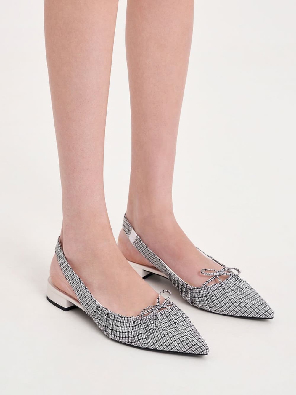 Women's multicoloured checkered bow ruched slingback flats - CHARLES & KEITH