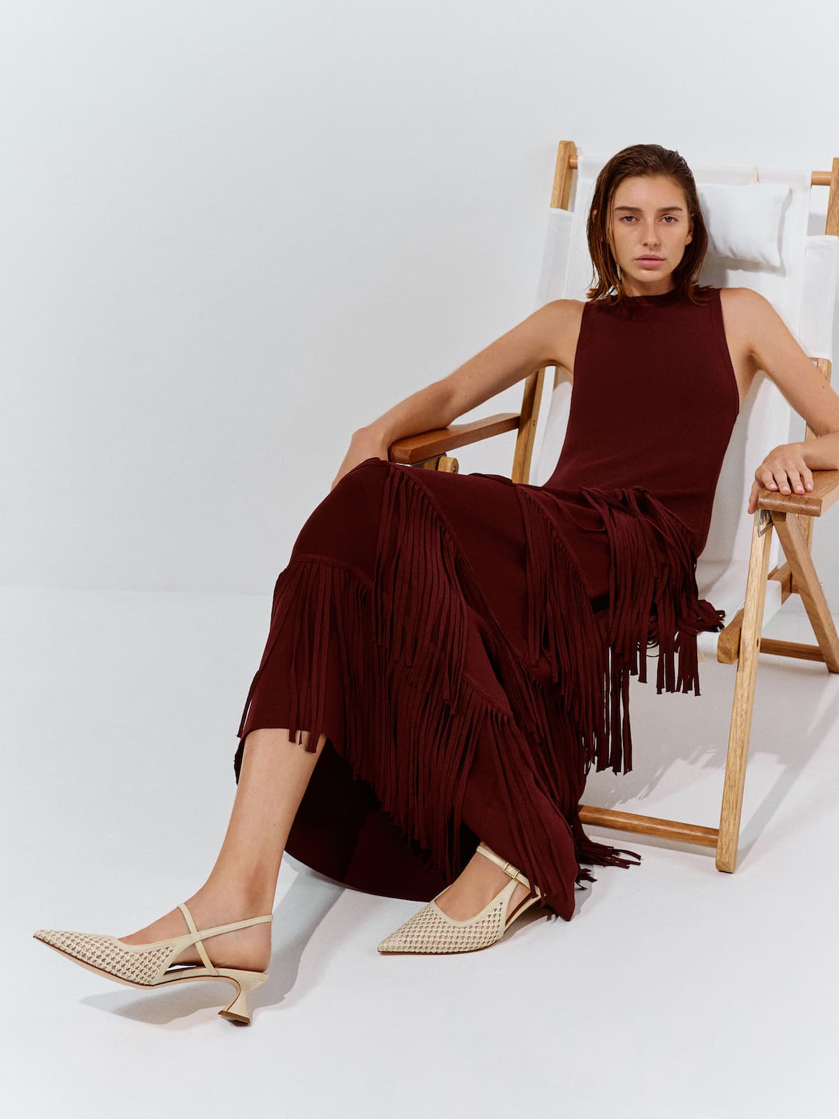 草編尖頭裸跟鞋 - 米黃色 - CHARLES & KEITH