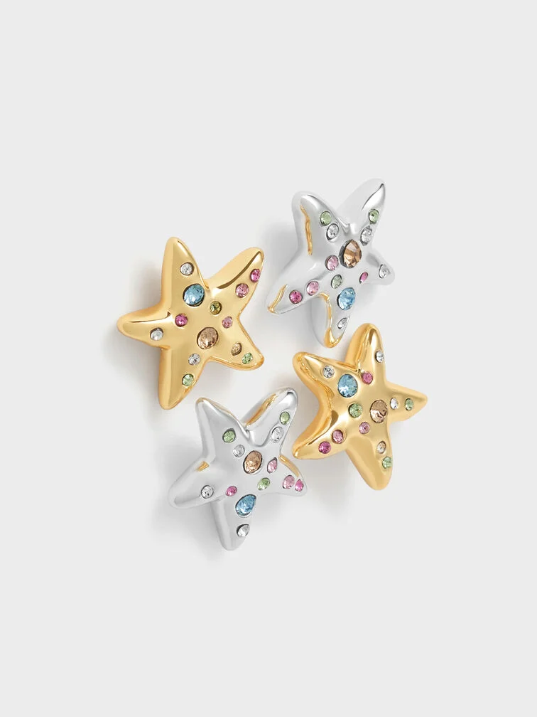 Gold and silver star-shaped earrings with multi-coloured faux crystals make for fun and festive stocking stuffers.