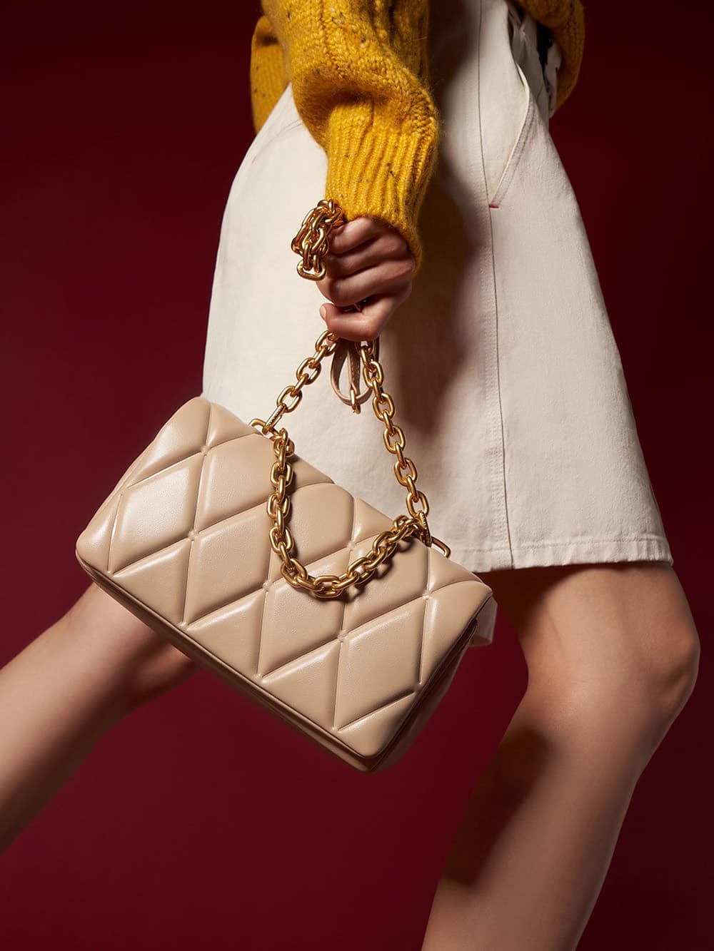 Women's Candy chain-handle quilted bag in beige - CHARLES & KEITH