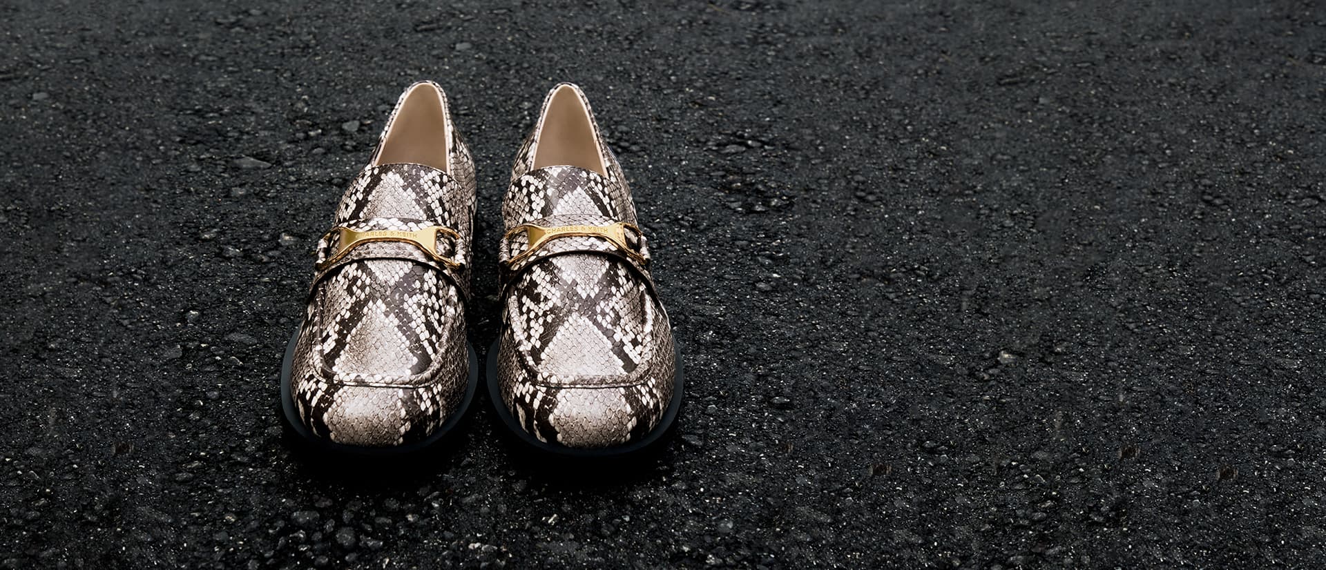 Women’s snake-print metallic-accent loafers in animal print natural - CHARLES & KEITH