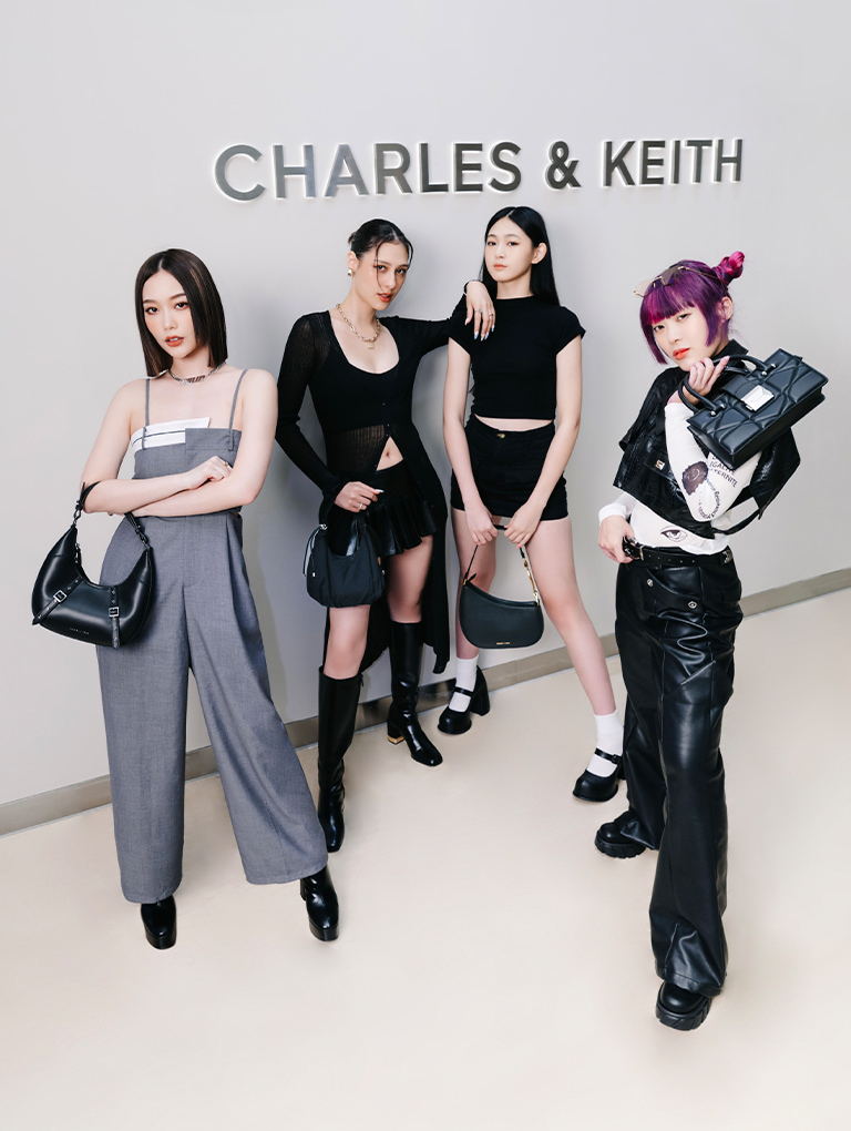 Women’s Blanche quilted top handle bag, platform side zip ankle boots, Maisy ruched nylon bag, Pixie platform Mary Janes, metallic accent block-heel knee-high boots, asymmetrical shoulder bag, Aberdeen side-zip platform boots, and grommet crescent hobo bag – CHARLES & KEITH